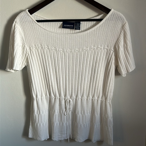 Liz Claiborne Liz Sport Short Sleeve Ribbed Knit  Peplum Lightweight Sweater Top - Picture 8 of 9
